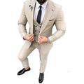 Men's Peak Lapel Khaki 3 Piece Slim Fit Business Suit Prom Tuxedos Wedding Groomsmen 40/34