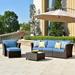 Alcott Hill® Cassville 6 Piece Rattan Sectional Seating Group w/ Cushions in Blue | 25.6 H x 82.28 W x 28.74 D in | Outdoor Furniture | Wayfair