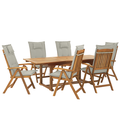 Gartenmöbel Set Braun Akazienholz 6-Sitzer Auflagen Grau-Beige ausziehbarer rechteckiger Tisch Rustikal Landhaus Stil Outdoor