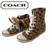 Coach Shoes | Coach Bonney Hi-Top Signature Logo Sneakers Size 6 | Color: Brown/Tan | Size: 6