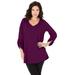 Plus Size Women's Lightweight Textured Slub Knit Boyfriend Tunic by Roaman's in Dark Berry (Size 26/28) Long Shirt