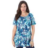 Plus Size Women's Swing Ultimate Tee with Keyhole Back by Roaman's in Turquoise Butterfly (Size 5X) Short Sleeve T-Shirt