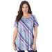 Plus Size Women's Swing Ultimate Tee with Keyhole Back by Roaman's in Grape Watercolor Stripe (Size 3X) Short Sleeve T-Shirt