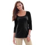 Plus Size Women's Stretch Cotton Scoop Neck Tee by Jessica London in Black Ivory Dot (Size 14/16) 3/4 Sleeve Shirt