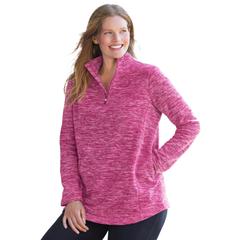 Plus Size Women's Microfleece Quarter-Zip Pullover by Woman Within in Raspberry Marled (Size M)
