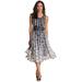 Plus Size Women's Printed Empire Waist Dress by Roaman's in White Black Daisy (Size 34 W) Formal Evening