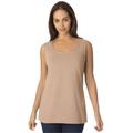 Plus Size Women's Stretch Cotton Horseshoe Neck Tank by Jessica London in New Khaki (Size 18/20) Top Stretch Cotton