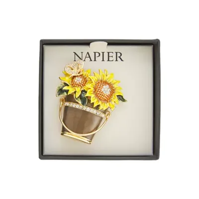 Napier Yellow Multi Gold Tone Boxed Yellow Sunflower Baskets Pin