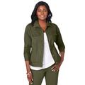 Plus Size Women's Classic Cotton Denim Jacket by Jessica London in Dark Olive Green (Size 30) 100% Cotton Jean Jacket