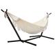 BEJOY Double Hammock with Stand, Extra Large Cotton Cloth and Adjustable Heavy-Duty Steel Frame for Indoor Outdoor Garden Camping Swing for Adult, Camping Patio Bed Swing