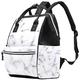 Large Capacity Diaper Bag Multi-Function Waterproof Mummy Backpack for Mom and Dad White Marble Texture