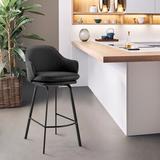 Wade Logan® Aurea Swivel Counter or Bar Height Bar Stool w/ Footrest in Faux Leather & Black Metal Upholstered//Faux leather in White | Wayfair