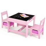 Costway Kids Table Chairs Set With Storage Boxes Blackboard Whiteboard Drawing-Pink