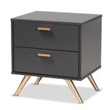 Kelson Modern Dark Grey and Gold Finished Wood 2-Drawer Nightstand