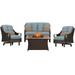 Hanover Outdoor Ventura 4-Piece Fire Pit Chat Set in Ocean Blue