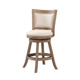 Nailhead Trim Round Counter Stool with Padded seat and Back,Brown and Beige