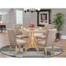East West Furniture Dining Room Furniture Set- a Round Dining Table and Dark Khaki Linen Fabric Chairs, Oak (Pieces Options)
