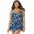 Plus Size Women's Tie Front V-Neck Swimdress by Swimsuits For All in Multi Leaf (Size 10)