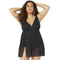 Plus Size Women's Crochet Side Slit V-Neck Swimdress by Swimsuits For All in New Black (Size 30)