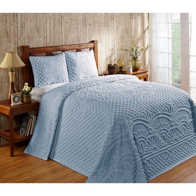 Trevor Collection Tufted Chenille Bedspread Set by Better Trends in Blue (Size KING)