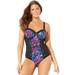 Plus Size Women's Ruched Underwire One Piece Swimsuit by Swimsuits For All in Flower Bouquet (Size 8)