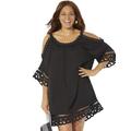 Plus Size Women's Vera Crochet Cold Shoulder Cover Up Dress by Swimsuits For All in Black (Size 10/12)