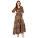 Plus Size Women's Flutter-Sleeve Crinkle Dress by Roaman's in Natural Watercolor Animal (Size 14/16)