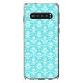DistinctInk Clear Shockproof Hybrid Case for Samsung Galaxy S10+ PLUS(6.4 Screen) - TPU Bumper Acrylic Back Tempered Glass Screen Protector - Baby Blue White Damask Pattern - Floral Damask Pattern