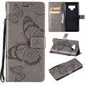 Note 9 Case Samsung Galaxy Note 9 Case - Allytech Premium Wallet PU Leather with Fashion Embossed Floral Butterfly Magnetic Clasp Card Holders Flip Cover with Hand Strap Gray