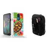BC [Duo Shield] Slim Shockproof Case for LG Aristo 4+ Plus K30 2019 Arena 2 Prime 2 Escape Plus Journey LTE Tribute Royal with 600D Waterproof Nylon Material Pouch - (Turtle Flowers)