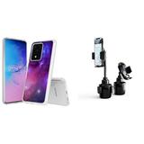 Beyond Cell [AquaFlex Series] Samsung Galaxy S20 Ultra 6.9 inch Phone Case Bundle: Slim Shockproof TPU Gel Protector Cover with Cup Holder Extendable Neck Quick Release Car Mount - Purple Nebula