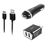 3-in-1 Type-C USB Chargers for Asus ZenFone AR ZenFone 3 Zoom/ Deluxe ZenFone 3 ZenFone 3 Ultra - (Black) - 2.1Ah Car Charger + Home Travel AC Charger Adaptor - (Dual Port) + Type-C USB Cable