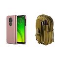 Bemz Dual Series Compatible with Motorola Moto G7 Play with Slim Rugged Hybrid Protection Case (Rose Gold Pink) Travel Carrying Pack (Khaki) and Atom Cloth