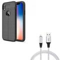 10ft USB Cable w Case for iPhone XR - Charger Cord Power Wire Braided Long PU Leather Slim Fit Cover Reinforced Bumper Shock Absorbent Compatible With iPhone XR