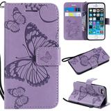 iPhone 5S Case iPhone 5 Case iPhone SE(2016ï¼‰ Wallet case Allytech Pretty Retro Embossed Butterfly Flower Design Pu Leather Book Style Wallet Flip Case Cover for Apple iPhone 5/ 5S /SE(2016ï¼‰ Purple