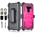 Value Pack for 6.2 LG Q8 Combo Holster Screen Protector Included Kickstand Built in Screen Dual Layer Rugged Shockproof Resistant Belt Clip Heavy Duty Armor Impact Bumper Phone Case + [Pink]