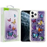 Airium Glitter Hybrid Protector Cover For Apple Iphone 11 Pro - Butterfly Dancing Purple Quicksand Hearts