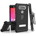 BLACK TRI-SHIELD RUGGED CASE COVER with MAGNETIC KICKSTAND + BELT CLIP HOLSTER + LANYARD STRAP FOR LG V20 PHONE (VS995 LS997 H918 US996 6505A H990 F800)