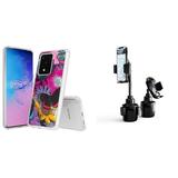 Beyond Cell [AquaFlex Series] Samsung Galaxy S20 Ultra 6.9 inch Phone Case Bundle: Slim Shockproof TPU Gel Protector Cover with Cup Holder Extendable Neck Quick Release Car Mount - Butterfly Flowers