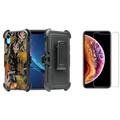 Beyond Cell [Armor Combo] Holster Case (Tree Leaves Camo) Tempered Glass Screen Protector and for iPhone XR