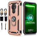 Value Pack for 6.2 Motorola Moto G7 Power Slim Dual Layer Protective Case Hard Back Cover Soft TPU Inner and Shockproof Bumper Raised Bevel Design Enhance Camera and Screen Protection Case + Rosegold