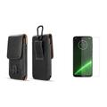 Luxmo Vertical Belt Holster Carrying Case with Card Slots (Black) for Motorola Moto G7 Moto G7 Plus with Tempered Glass Screen Protector and Atom Cloth