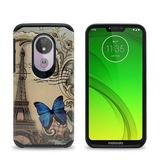 Phone Case for Straight Talk Moto g7 Optimo Maxx Prepaid Smartphone / Moto G7 Power /Moto G Power 7th Gen/ Moto G7 Supra Dual Layer Shockproof Slim Hard Cover Protective Case (Tower-Blue Butterfly)