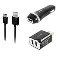 3-in-1 Type-C USB Chargers Bundle Car Kits for HTC U Ultra/ U Play HTC 10 One M10 (Black) - 2.1Ah Car Charger + Home Travel AC Charger Adaptor (Dual Port) + Type-C USB Data Charging Cable
