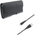 Black Leather Carry Case Side Cover Pouch w TPE 6ft Long Type-C USB Cable Sync Wire V7X for Alcatel 7 - Coolpad Legacy - Nokia 3.1 Plus - OnePlus 7 Pro - Samsung Galaxy S10 5G Note 9 8 A9