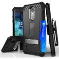 Case with Clip for LG Zone 4 Black Tri-Shield Rugged Cover and Belt Hip Holster [Kickstand + Card Slot + Strap] for LG Zone 4 Risio 2 Risio 3 Rebel 2 Rebel 3