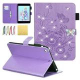 iPad Mini Case iPad Mini 2/ Mini 3 Case Allytech Emboss Butterfly Dianmond PU Leather Cover Folio Case Stand with Cash Card Slots for iPad Mini 1/ Mini 2/ Mini 3 Purple