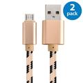 2x Afflux 6FT Micro USB Adaptive Fast Charging Cable Cord For Samsung Galaxy S3 S4 S6 S7 Edge Note 2 4 5 Grand Prime LG G3 G4 Stylo HTC M7 M8 M9 Desire 626 OnePlus 1 2 Nexus 5 6 Nokia Lumia Gold