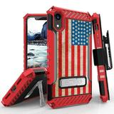 Beyond Cell TriShield Series Compatible with iPhone XR Military Grade Drop Tested (MIL-STD 810G-516.6) Kickstand Shockproof Case with Rotating Belt Clip Holster - Vintage American Flag