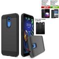 Phone Case for LG Solo / LG K40 Case / AT&T PREPAID Xpression Plus 2 Case / Harmony 3 Case Dual-Layered Brush Cover (Slim Black + Free Black Card Holder stand)